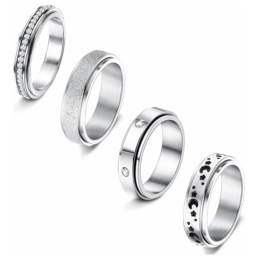 Planderful Titanium Steel Rotating Ring Set For Couples Unisex Premium Durable Jewelry Moon Star Design Protection