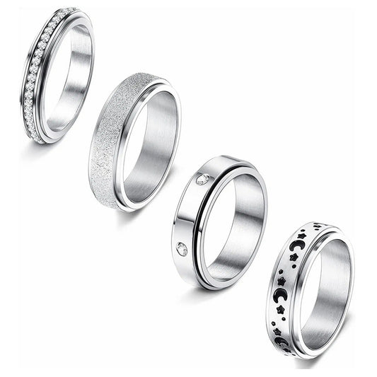 Planderful Titanium Steel Rotating Ring Set For Couples Unisex Premium Durable Jewelry Moon Star Design Protection