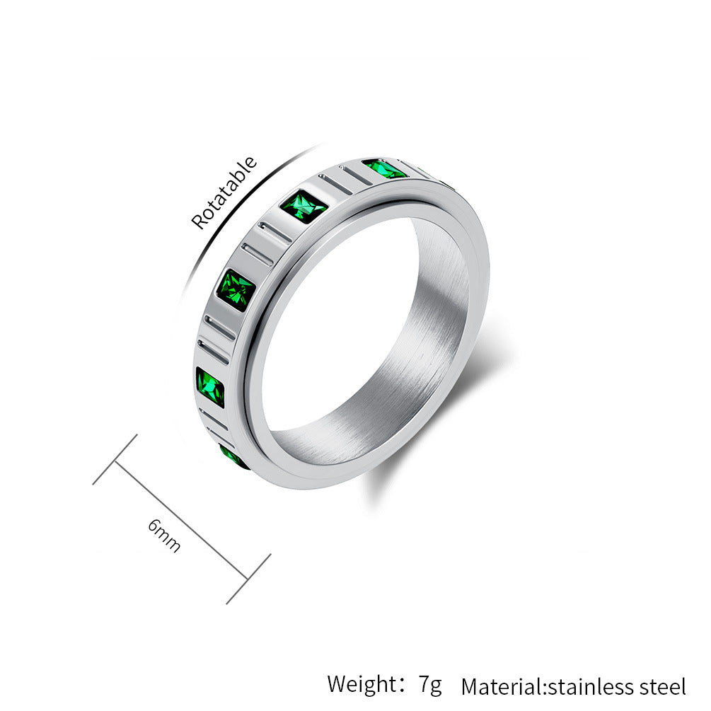 Planderful Rotating Ring Emerald Zircon Titanium Steel For Women Everyday Genie Collection