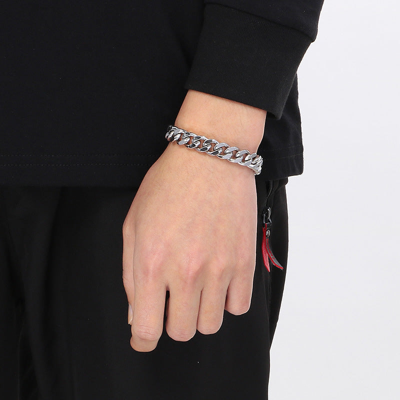 Stylish Stainless Steel Side Chain Bracelet for Men - Trendy Titanium Hip-Hop Accessory