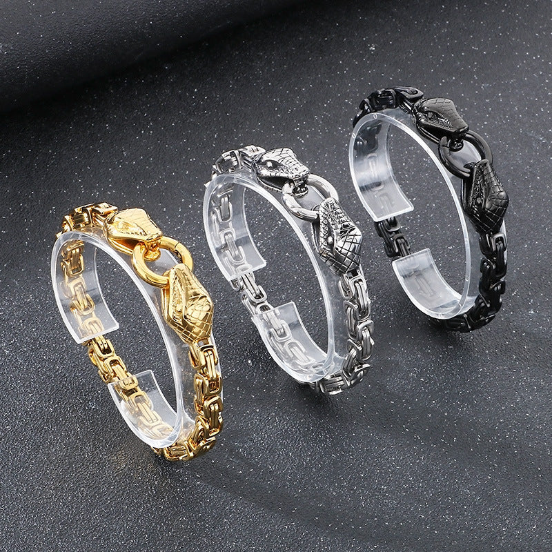 Planderful Everyday Genie Mens Double Snake Head Bracelet