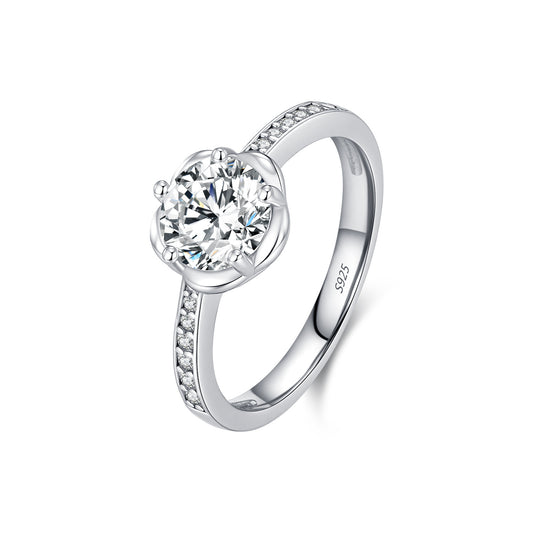 S925 Sterling Silver One-Carat Moissanite Statement Ring