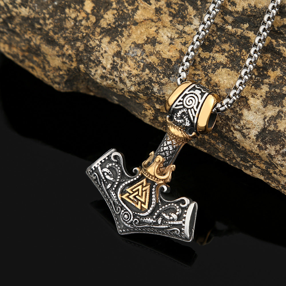 European And American Style Men's Fashion Stainless Steel Necklace Jewelry Viking Quake Odin Triangle Rune Pendant