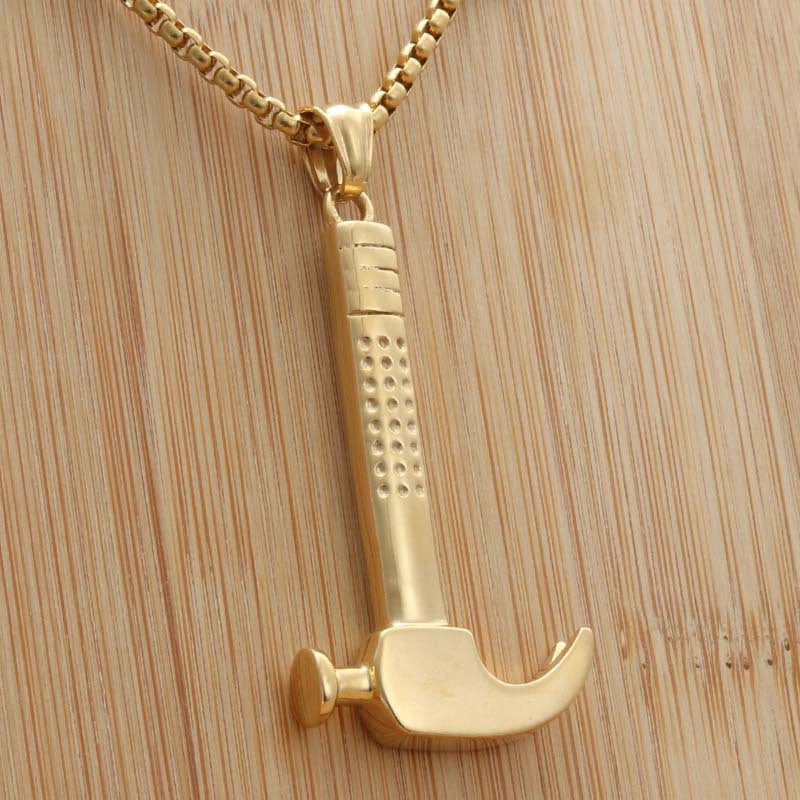 Titanium Steel Punk Hammer Pendant Necklace for Men - Retro Trendy Tool Design