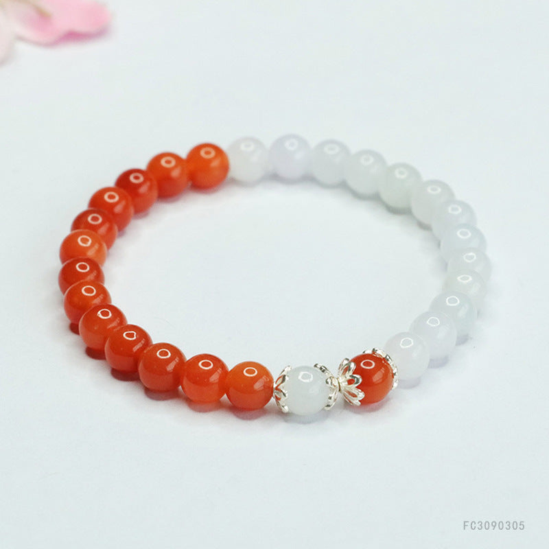 Jadeite Round Bead & Golden Silk Jade 6 mm Beaded Bracelet