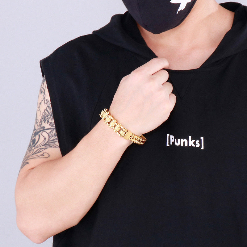 Men's Titanium Steel Electroplated Bicycle Bracelet - Hipster Chain Design in European and American Rock Style