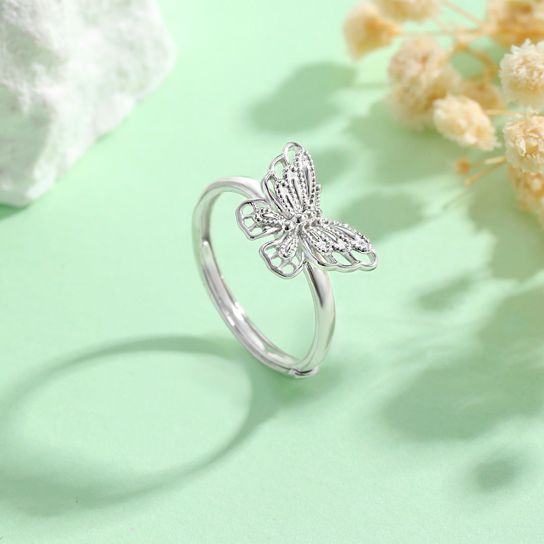 Planderful Everyday Genie – Korean Version 925 Sterling Silver Hollow Butterfly Ring for Women