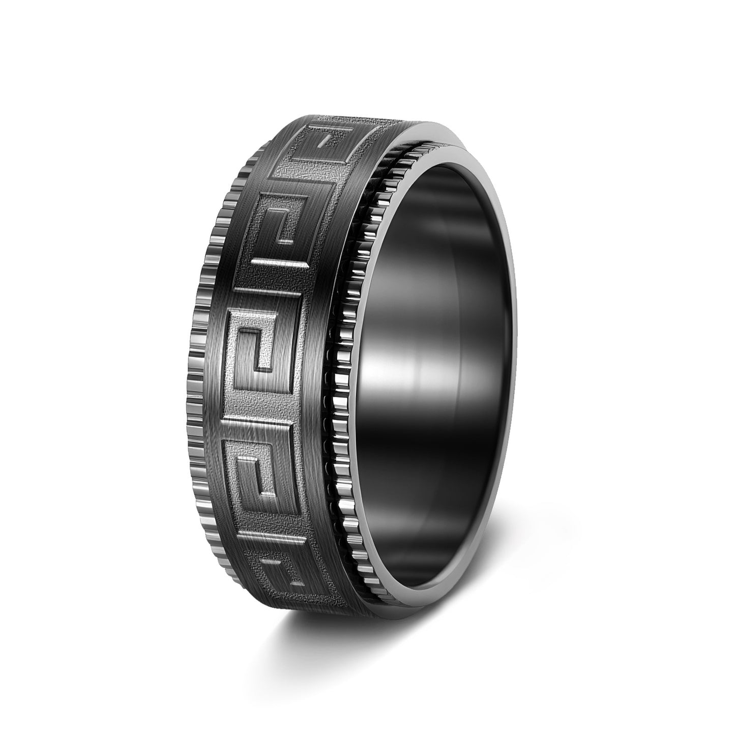Planderful Titanium Steel Ring Rotating Decompression Anti Anxiety Ruyi Great Wall Pattern Unisex Jewelry For Couples