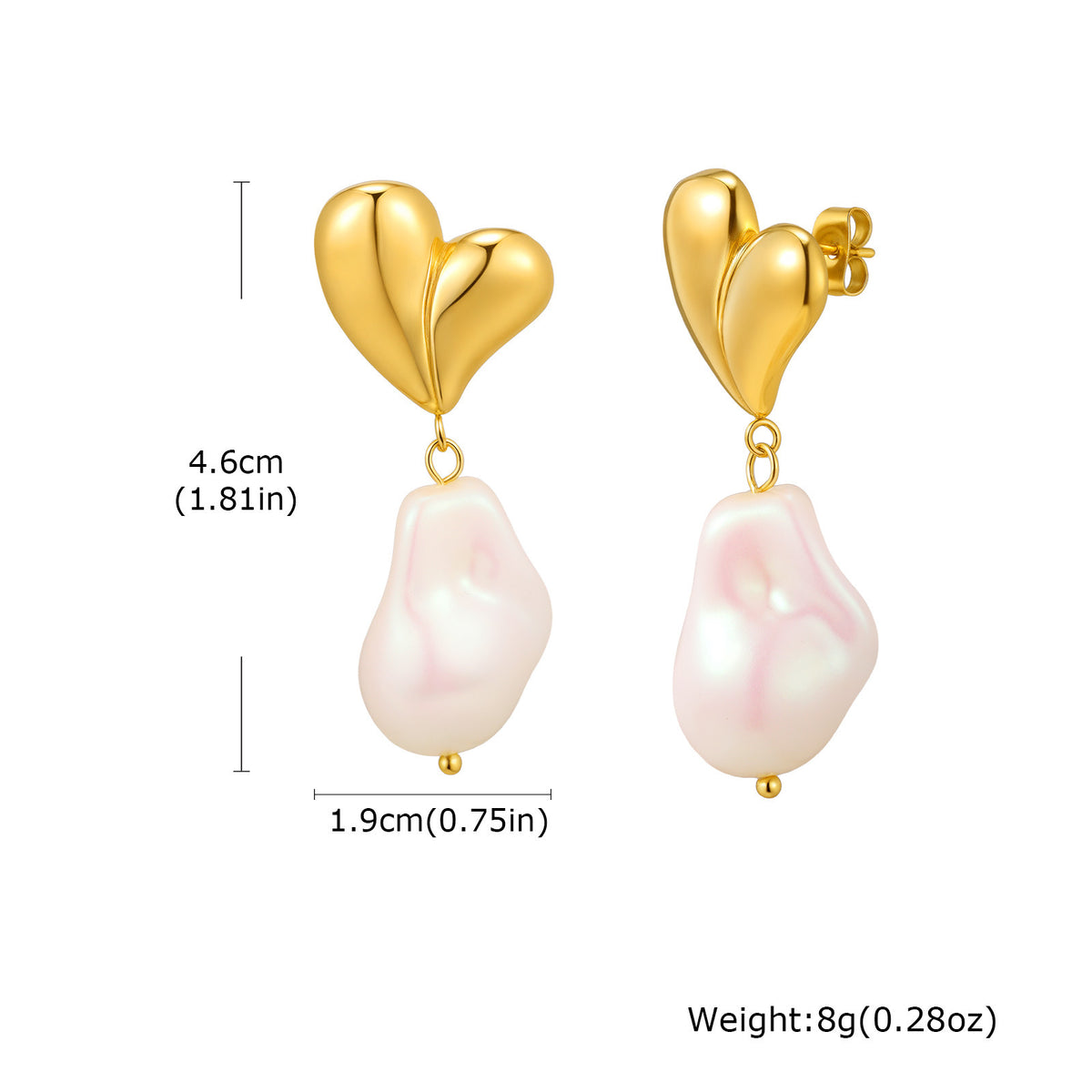 Gold-Tone Double-Heart Baroque Pearl Drop Earrings