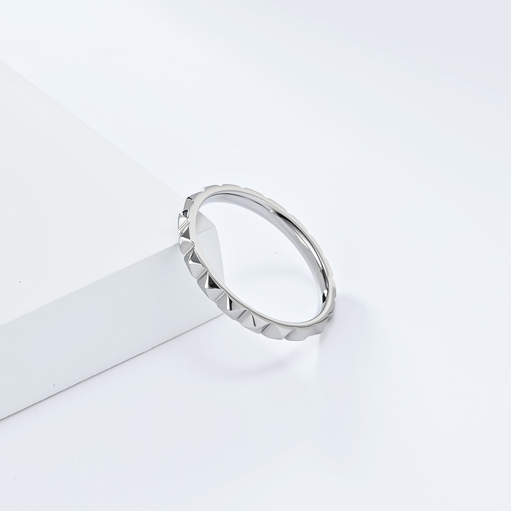 Planderful Titanium Steel Rhombus Ring With Pyramid Lattice Tail For Women Stylish Everyday Genie
