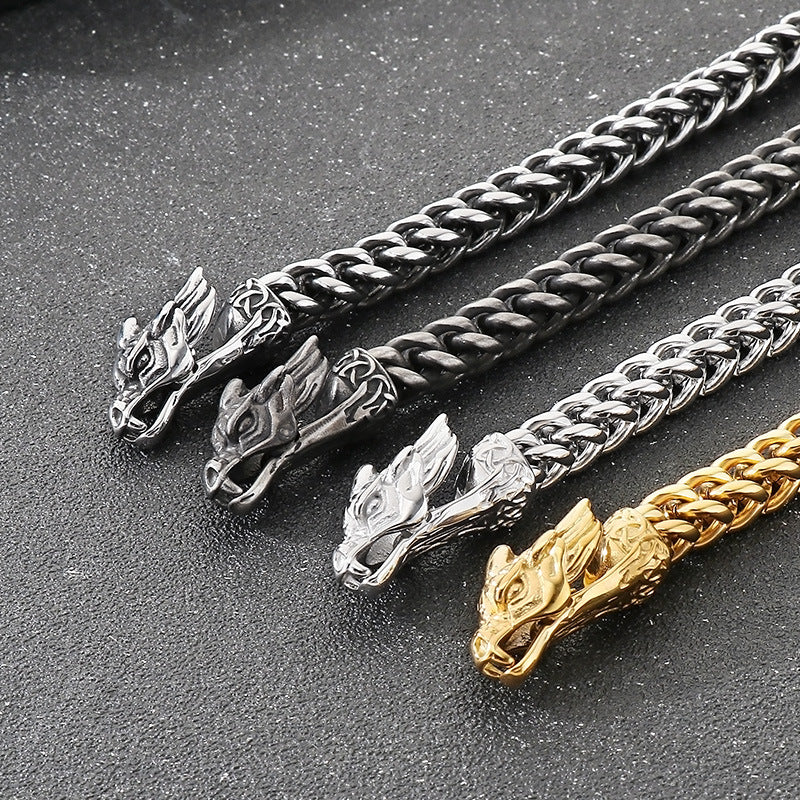 Planderful Zodiac Dragon Titanium Steel Mens Bracelet