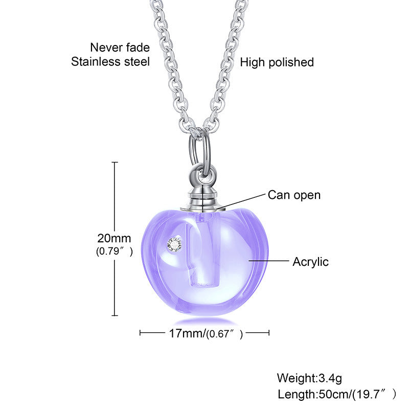 Stainless Steel Green Pink Glass Apple Urn Perfume Pendant Necklace