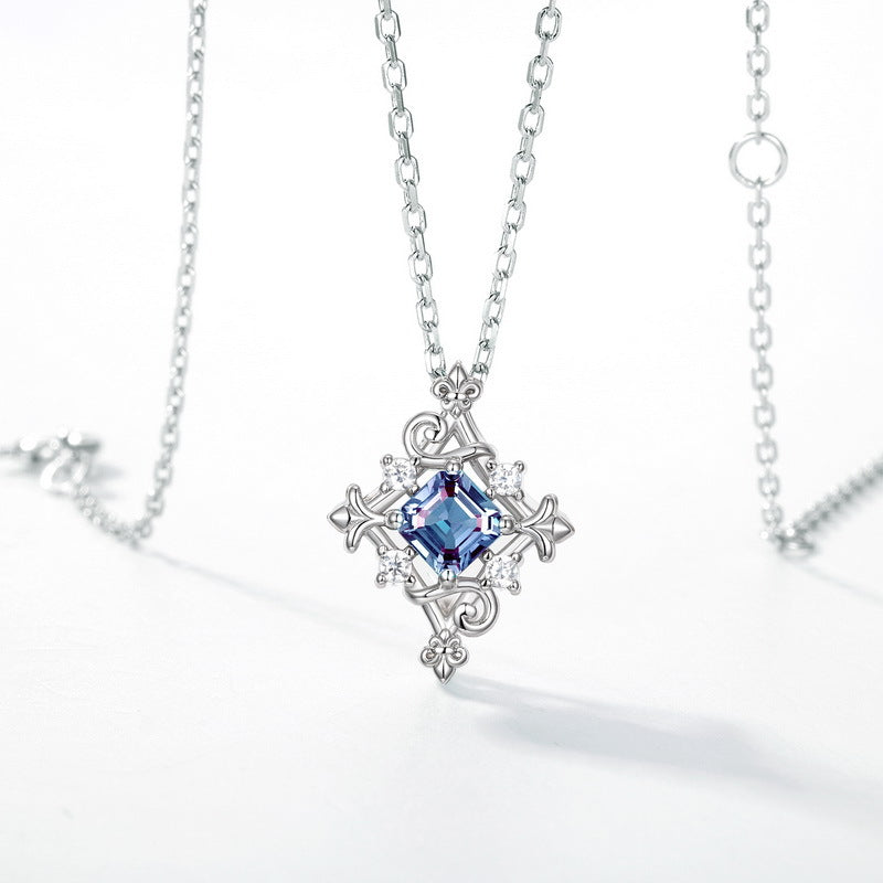 S925 Sterling Silver Lab-Grown Alexandrite Pendant Necklace