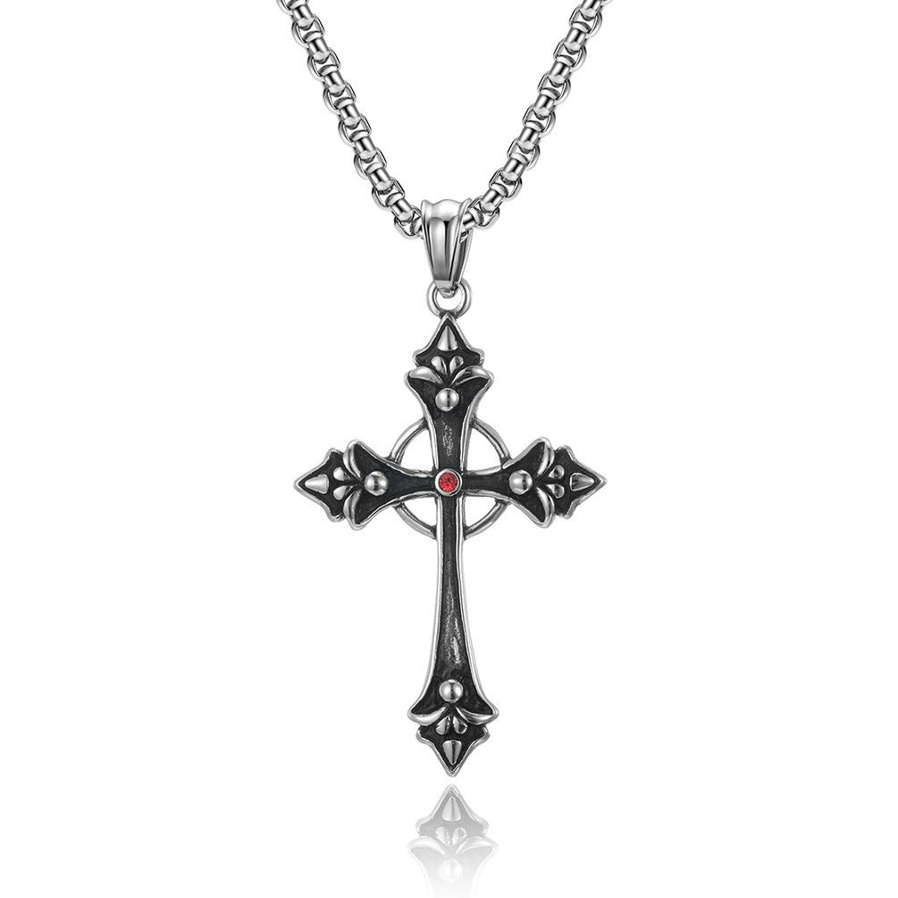 Planderful Titanium Steel Cross Pendant Necklace With Zircon Inlay For Unisex Gothic Style And Everyday Wear