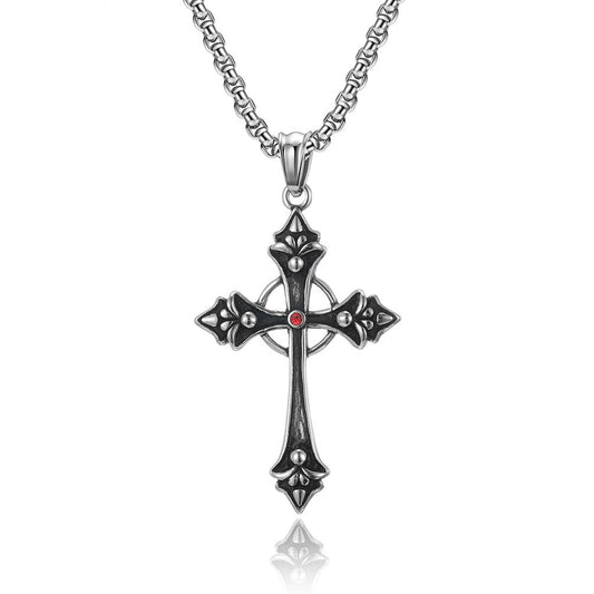Planderful Titanium Steel Cross Pendant Necklace With Zircon Inlay For Unisex Gothic Style And Everyday Wear