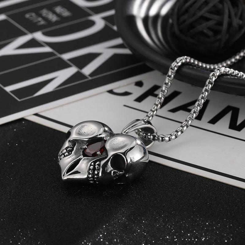 Retro Love Skull Couple Pendant - Punk Style Zircon-Encrusted Jewelry for Men and Gifts