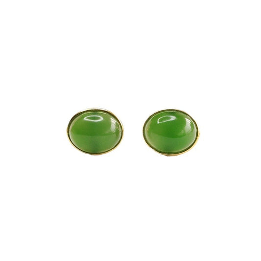 Sterling Silver Oval Hotan Jade Earrings with Jasper Insets