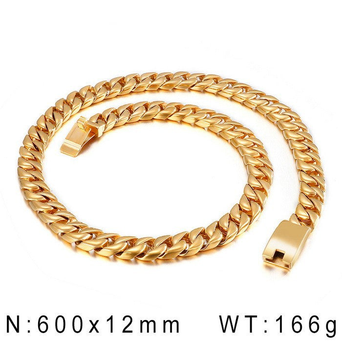 Stainless Steel Punk, Korean Version Of Cuban Chain 12mm Necklace Men's Glossy Necklace