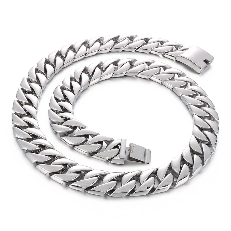 Simple And Fashionable Versatile, Rock Hip-Hop Titanium Steel Men's Polished 20mm Cuban Chain Necklace
