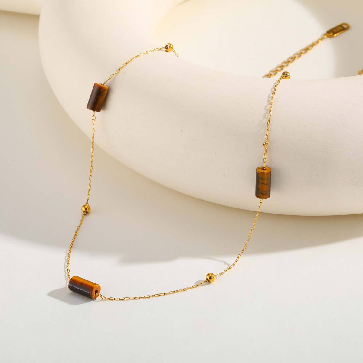 Stainless Steel Natural Tiger's Eye Stone Color Cut Beads – Bead Partition Necklace