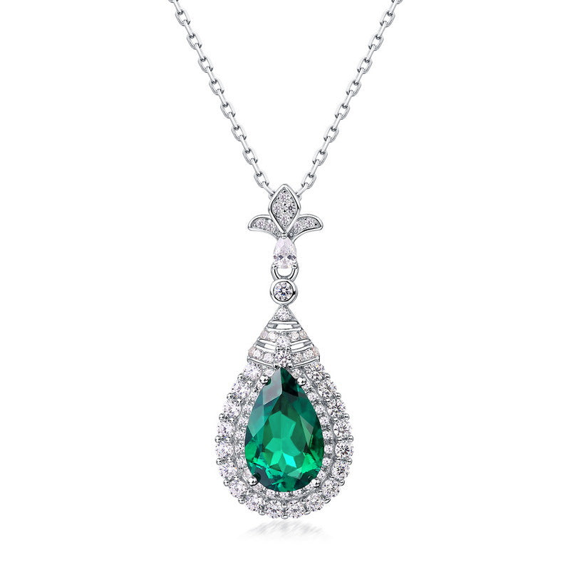 S925 Sterling Silver Lab-Grown Gemstone Teardrop Vintage-Inspired Necklace