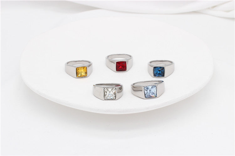 Planderful Square Zircon Titanium Ring Unisex For Men And Women Minimalist Everyday Gear