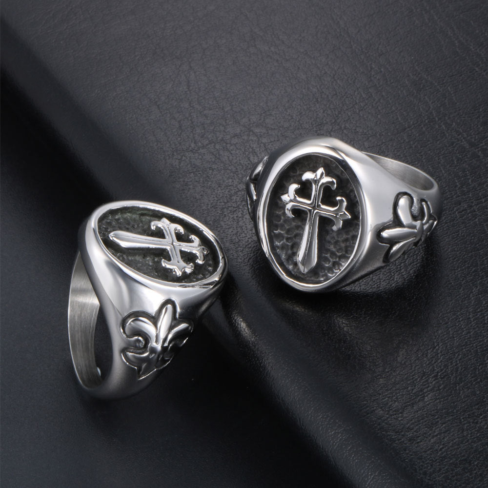 Custom Titanium Steel Gothic Cross Ring for Men - Trendy Retro Jewelry, Wholesale Available