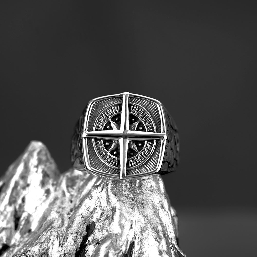 European And American Retro Jewelry Stainless Steel Men's Ring Hip-Hop Style Compass Ring