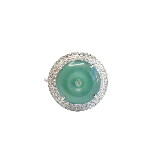 Sterling Silver Jade Ring with Zircon Halo Detail