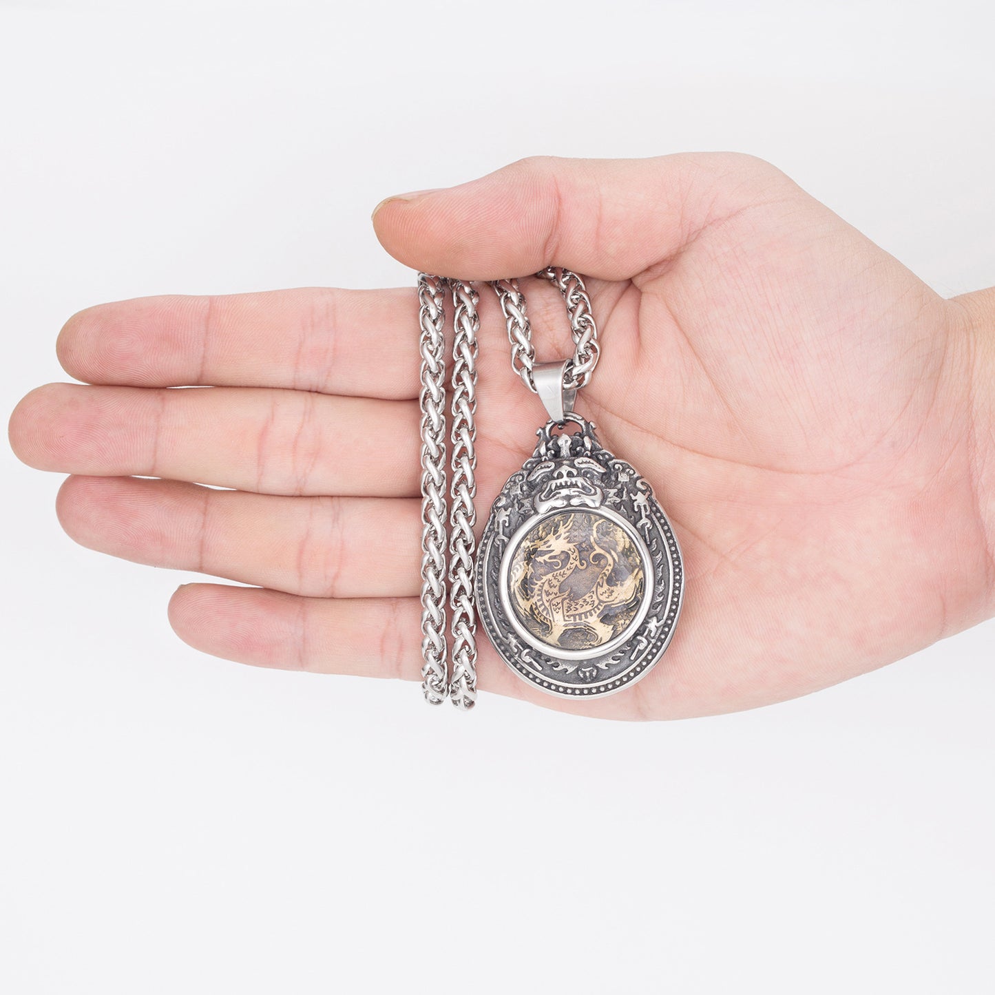Stainless Steel Necklace – Statement Four Great Beasts Longtu Hip Hop Sweater Chain For Men