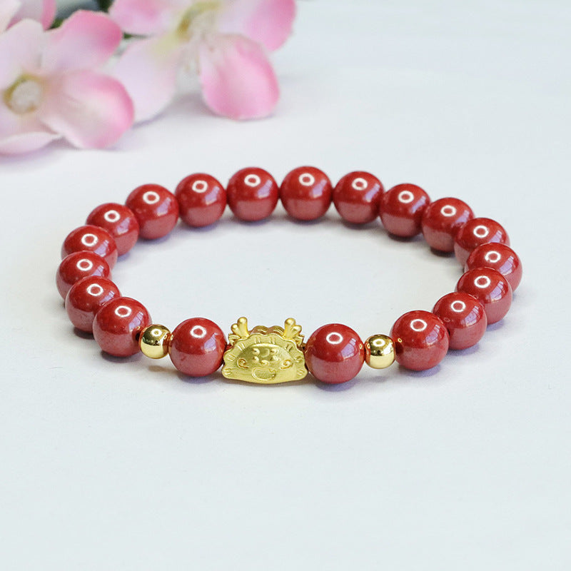 Golden Dragon Sterling Silver Cinnabar Bracelet