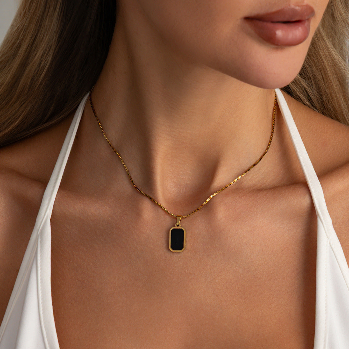 Black & Gold Square Pendant Necklace