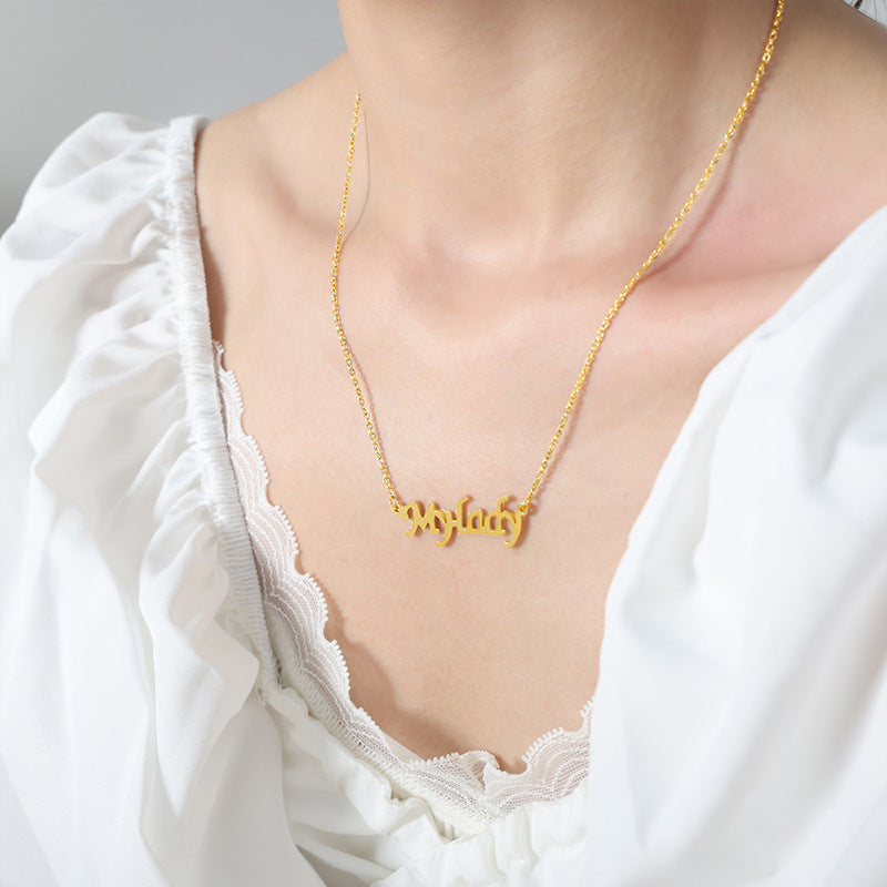 Luxurious Titanium Gold-Plated Pendant Necklace with Minimalist Design for Women