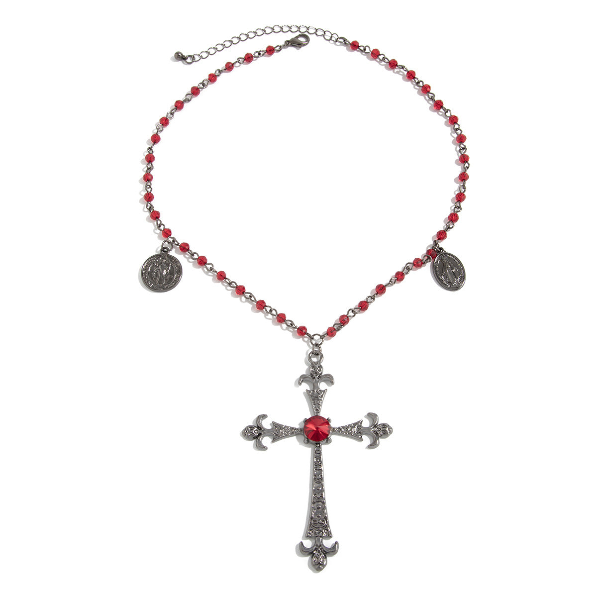 Y2K Gothic Cross & Crystal-Style Necklace