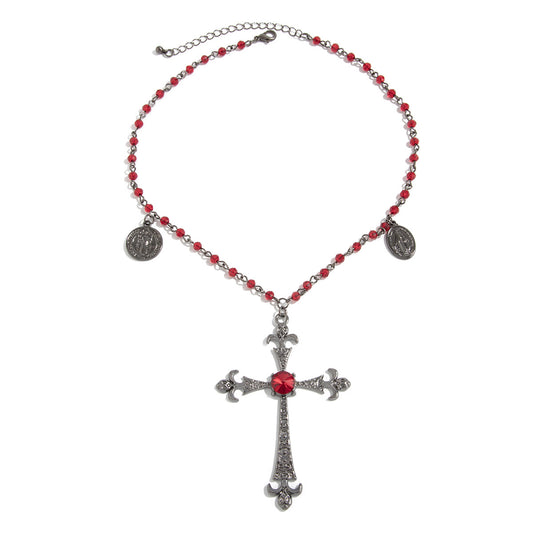Y2K Gothic Cross & Crystal-Style Necklace