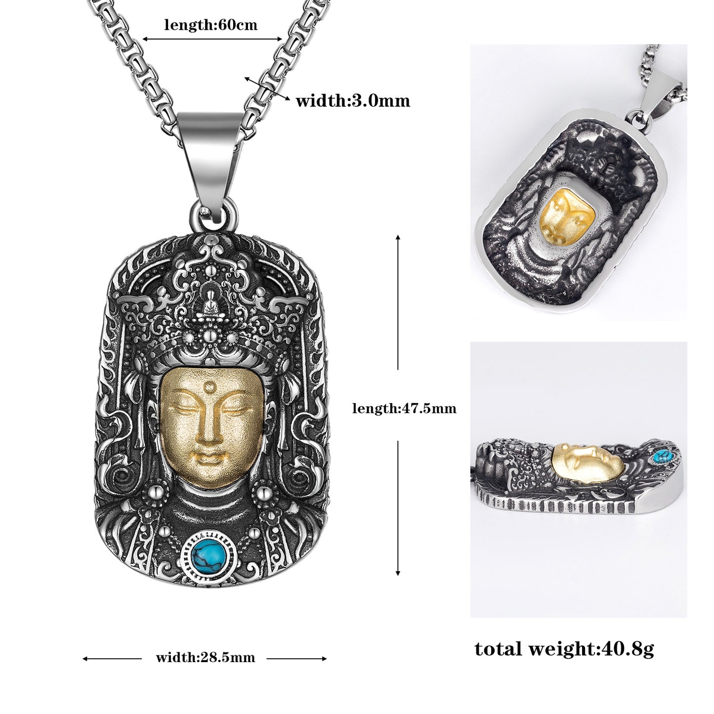 Steel Necklace - Vintage Guanyin Bodhisattva Pendant For Boyfriend Gift And Everyday Spiritual Accessory