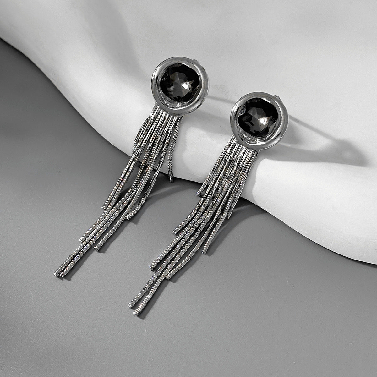 Planderful Vienna Verve Geometric Stone Earrings For Professional Women Long Snake Bone Chain Fringe Statement Studs
