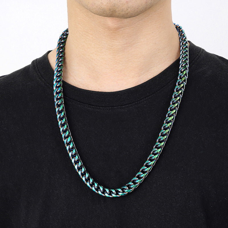 Hip-Hop Cool Round Grinding Three-Dimensional Necklace, Vacuum Electroplated Keel Chain Titanium Steel Men's