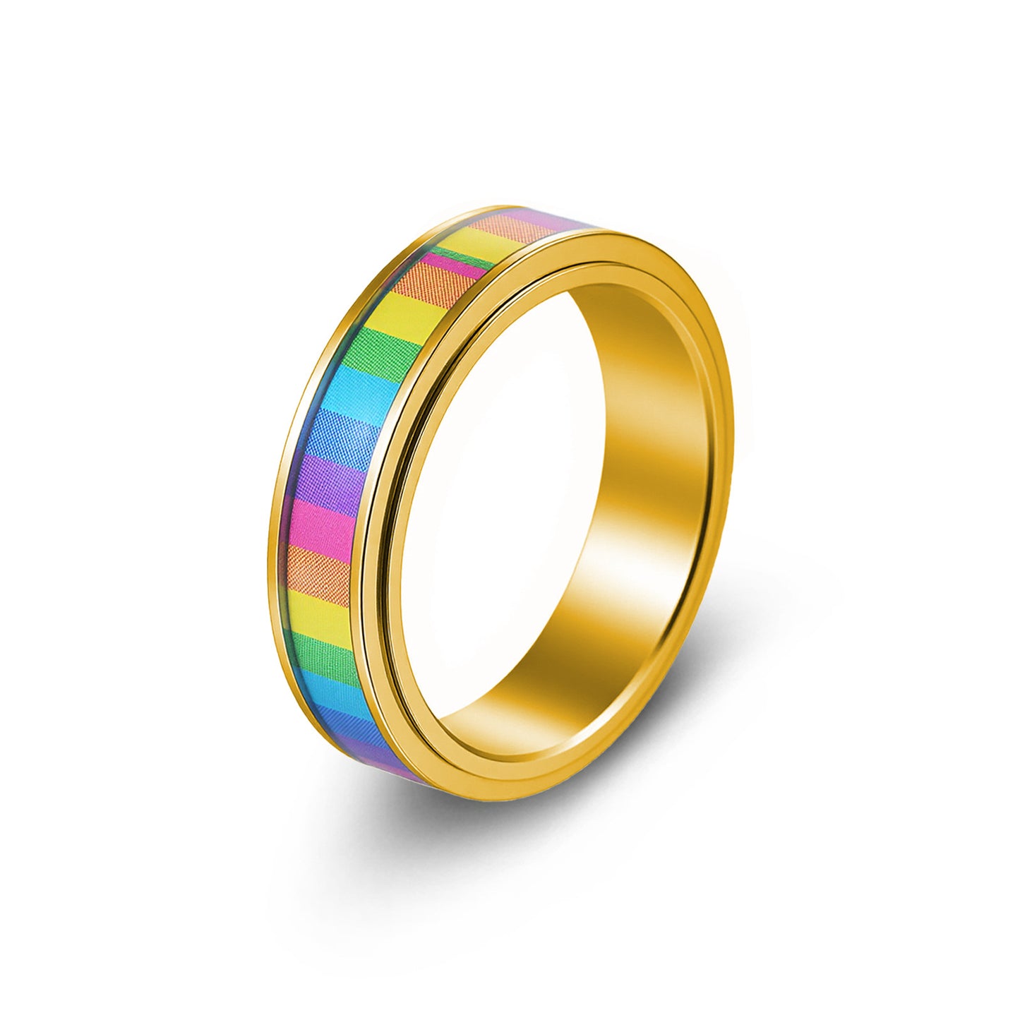 Planderful Rainbow Titanium Ring Rotating Decompression Jewelry For Unisex Wellness