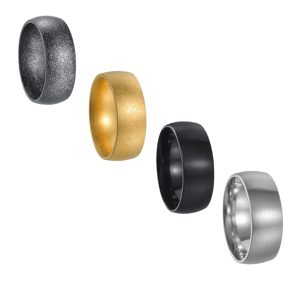 Planderful Everyday Genie 4 Piece Unisex Stainless Steel Ring Set With Brushed Sand Finish Retro Bold Statement Jewelry