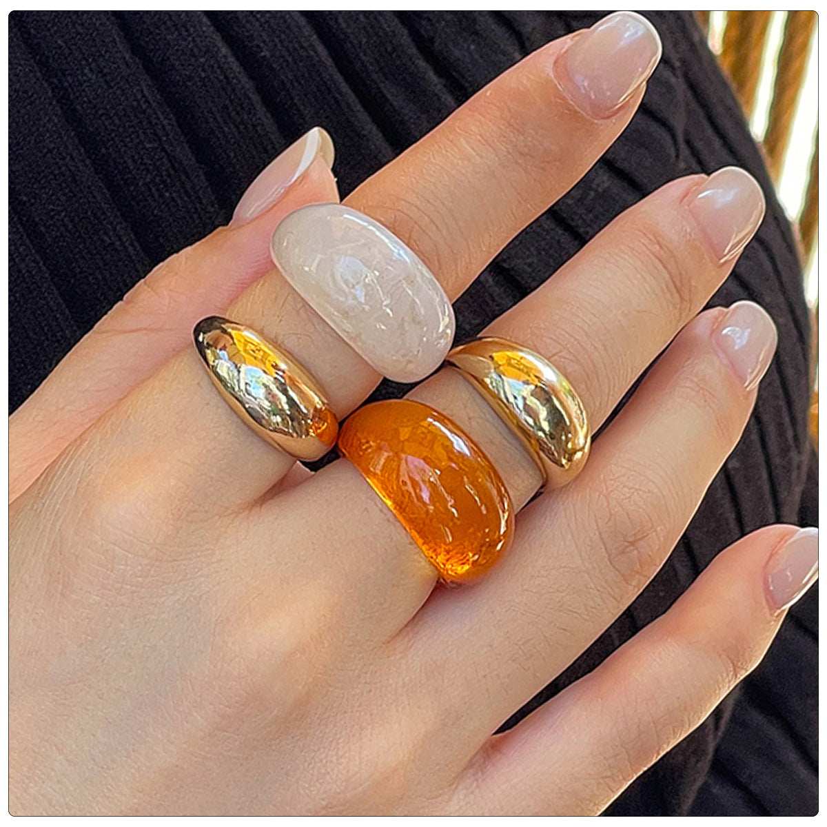 Planderful Vienna Verve Geometric Resin Open Ring Set For Women Statement Colored Jewelry