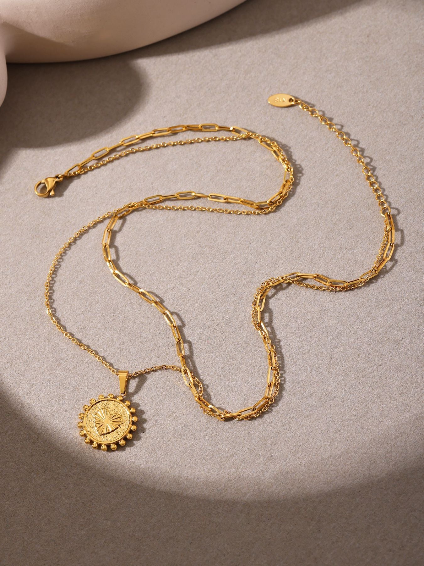 Peach Heart Double Layer Stainless Steel Necklace For Women