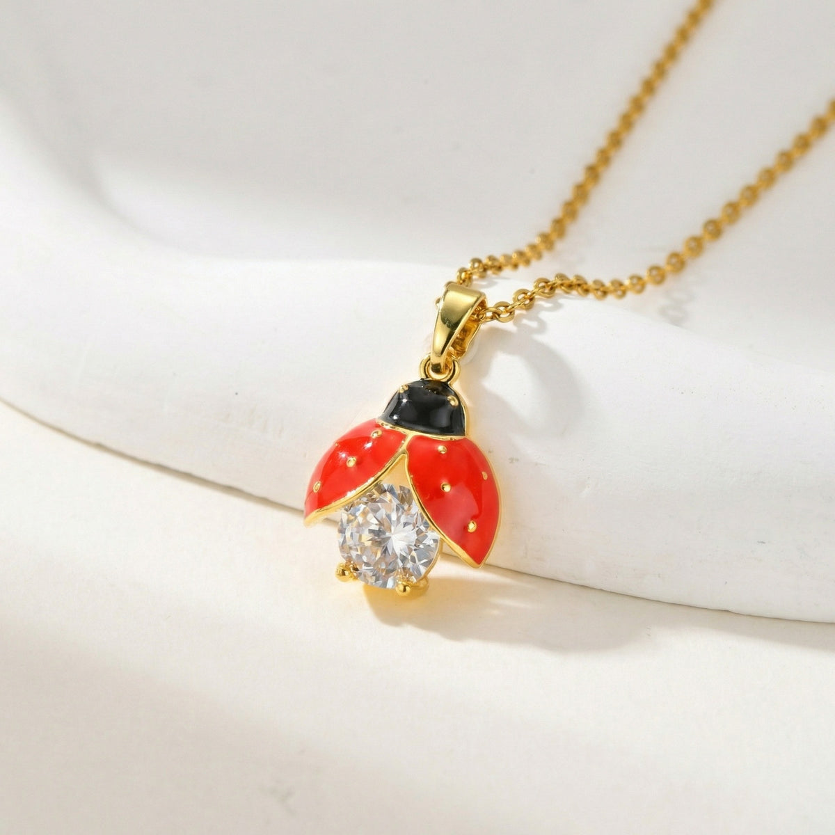 Copper Material Small Exquisite Cartoon Red Seven-Star Ladybug Zircon Red Beetle Pendant