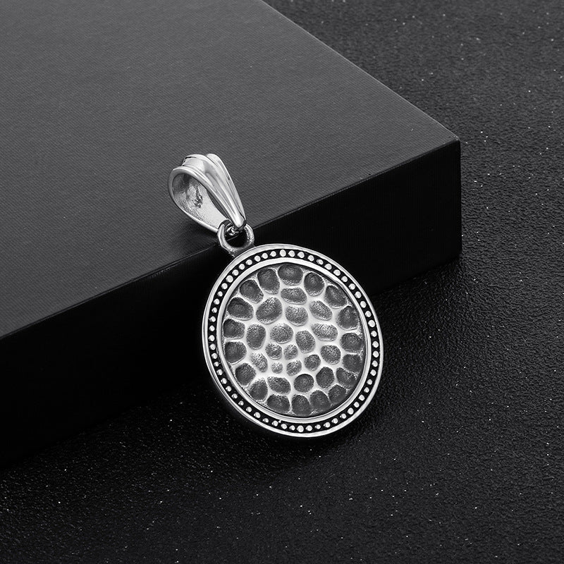 custom vintage hammer-style stainless steel men's pendant with unique knock pattern