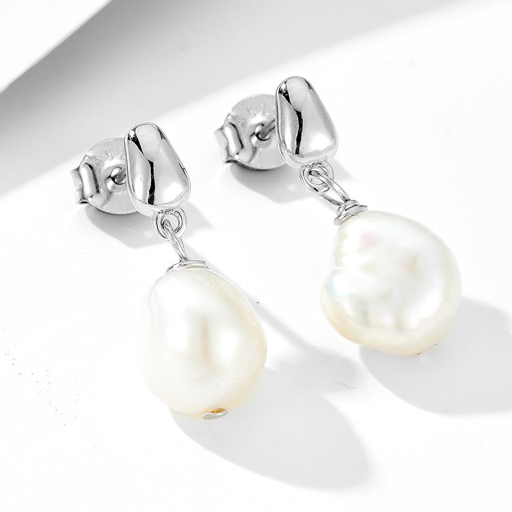 Planderful Pearl Native Natural Baroque Pearl Sterling Silver Drop Earrings For Elegant Women