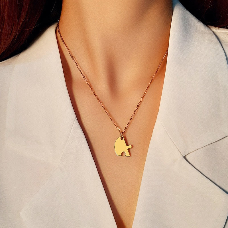 1. Planderful Heart Edge Puzzle Necklace For Couples Stainless Steel Gift For Girlfriend Everyday Elegance Jewelry