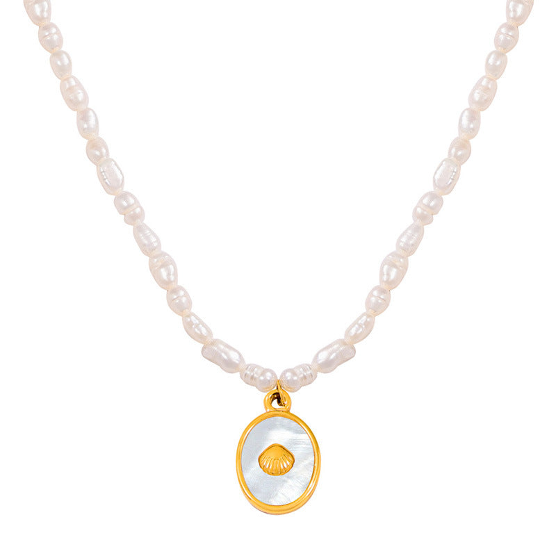 Elegant Freshwater Pearl Pendant Necklace with White Shell Detail