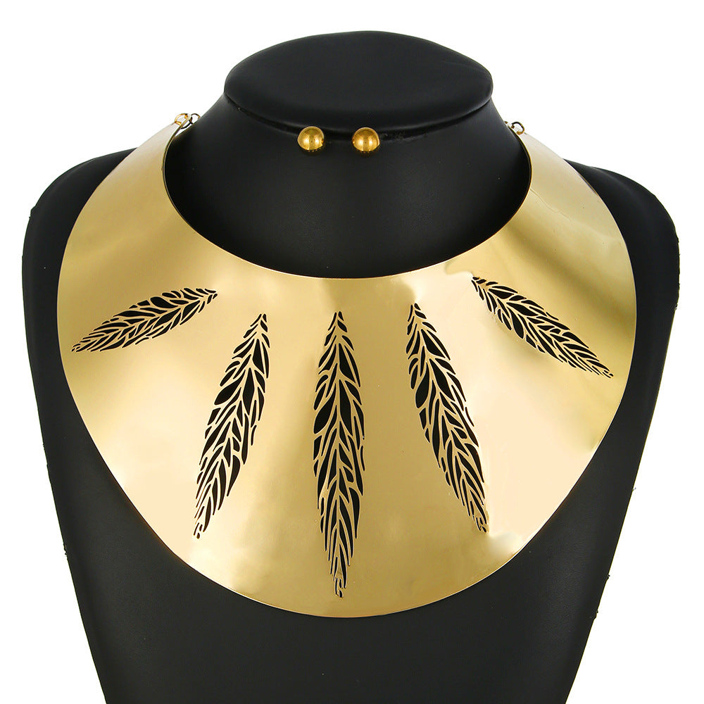 Feather Cut-out Metal Necklace with Africa Choker by Planderful Collection
