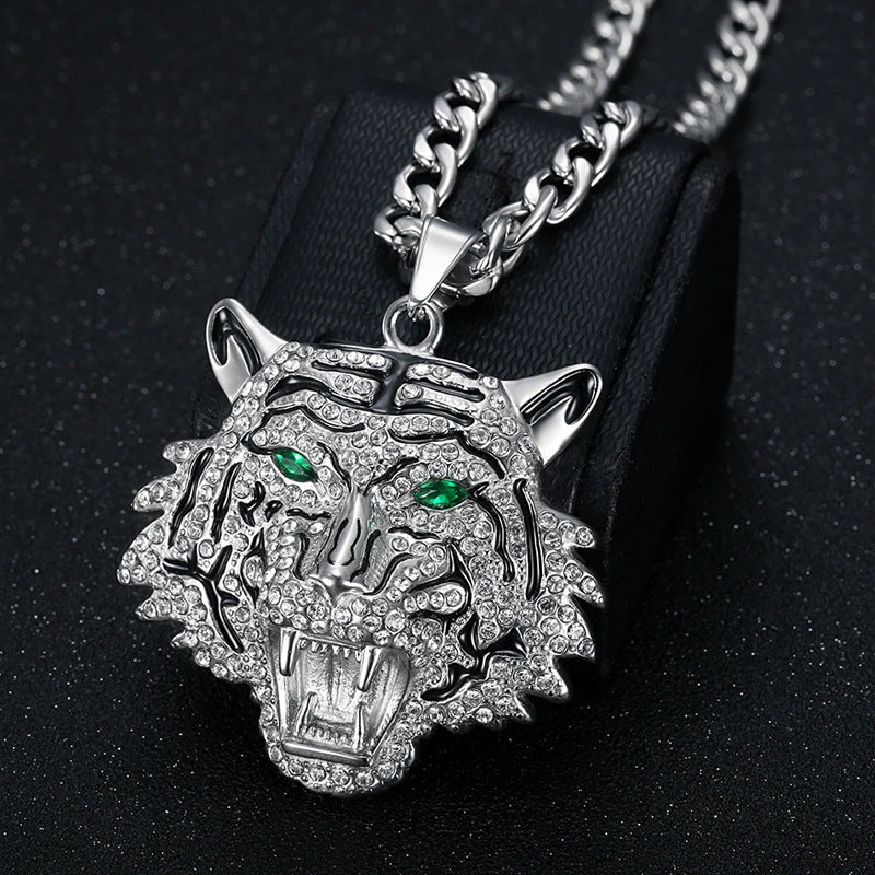 Planderful Hip Hop Jewelry Tiger Head Bottle Opener Necklace For Hip Hop Fans Stainless Steel Gold Plated Zircon