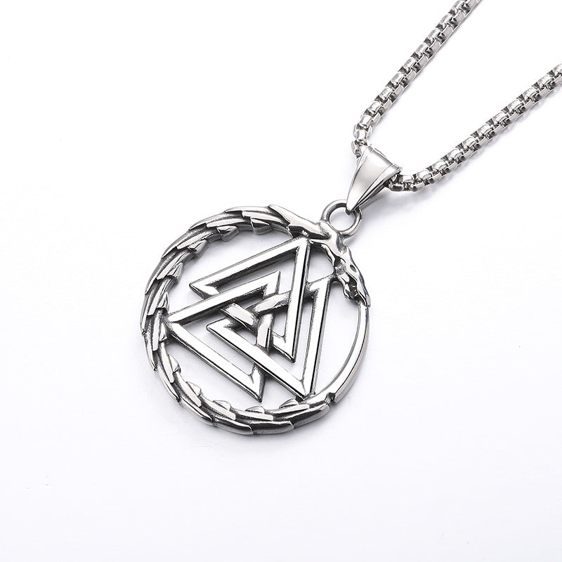 Steel Necklace – Vintage Ouroboros Triangle Rune Pendant For Men Stainless Steel Jewelry